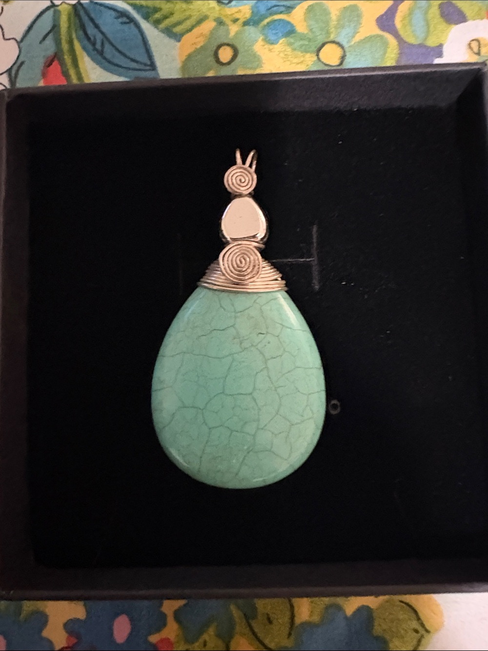 Turquoise Teardrop Pendant Necklace - Wire Wrapped Stone